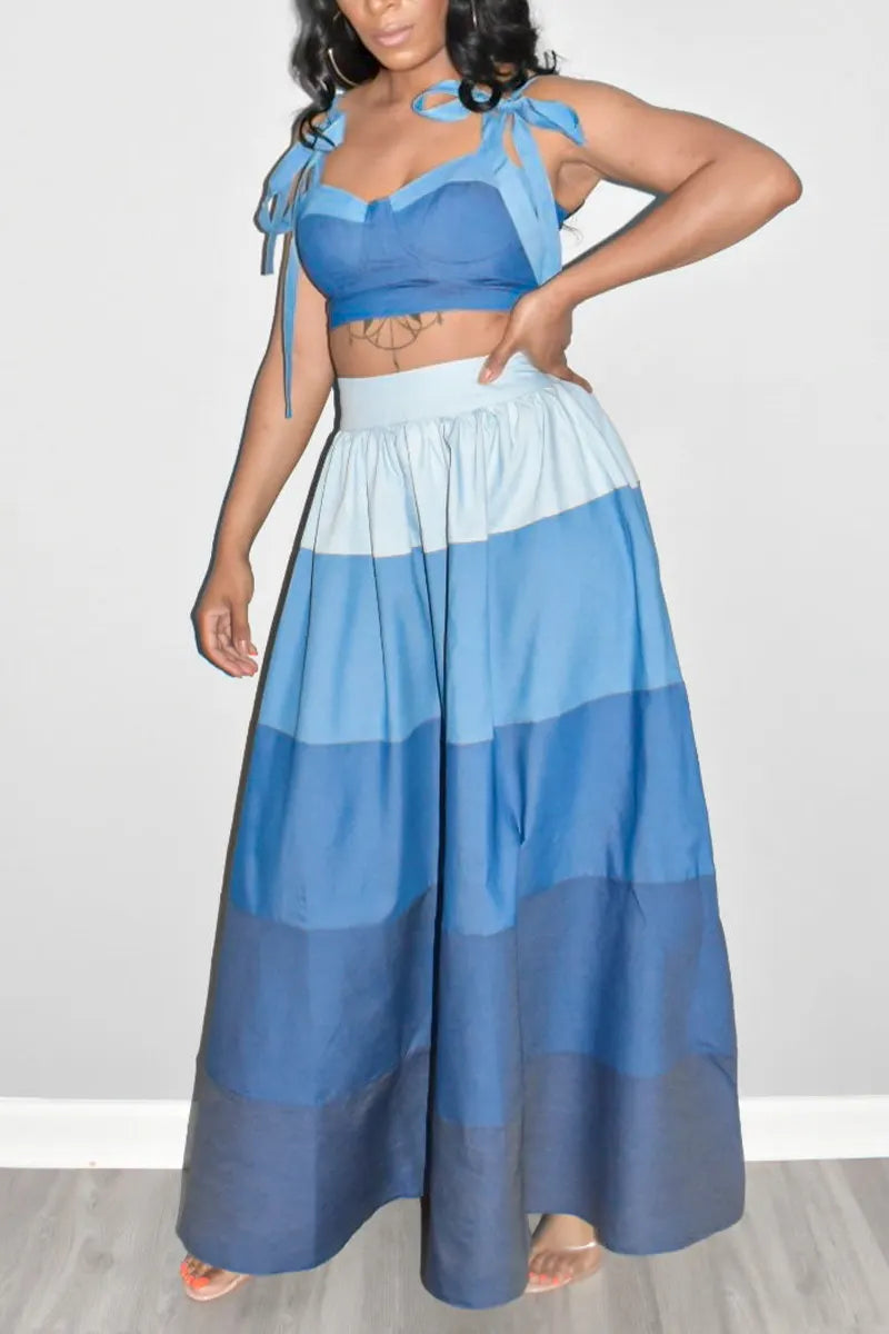 Women's Sweetheart Neckline Crop Top with Bow Straps or Ombre Tiered Skirt
