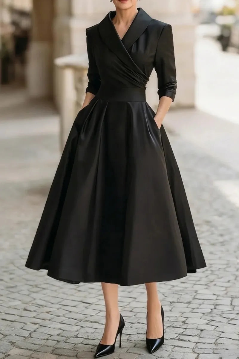 Women's Elegant Waist Defined A Line Hem Dress