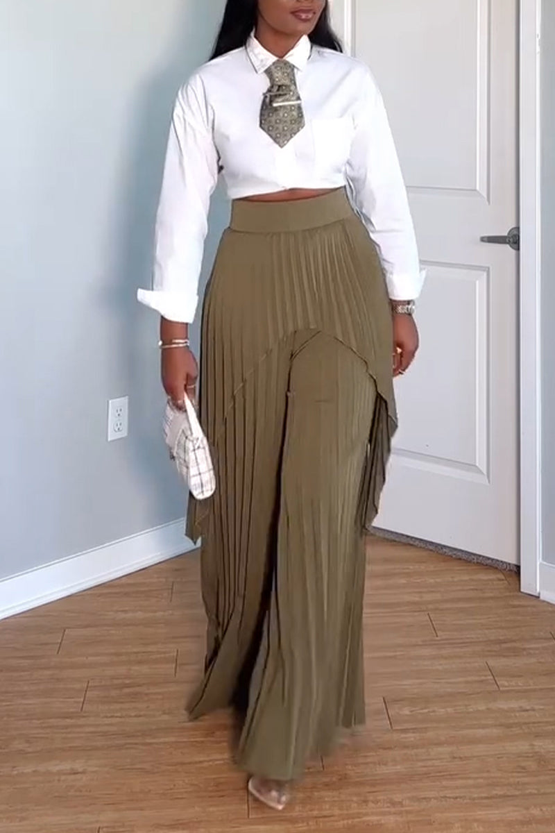 Women's Fashion Cropped Blouse or Double Layer Pleated Pants