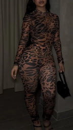 Womens Round Neck Printed Slim Fit Sexy Temperament Jumpsuit