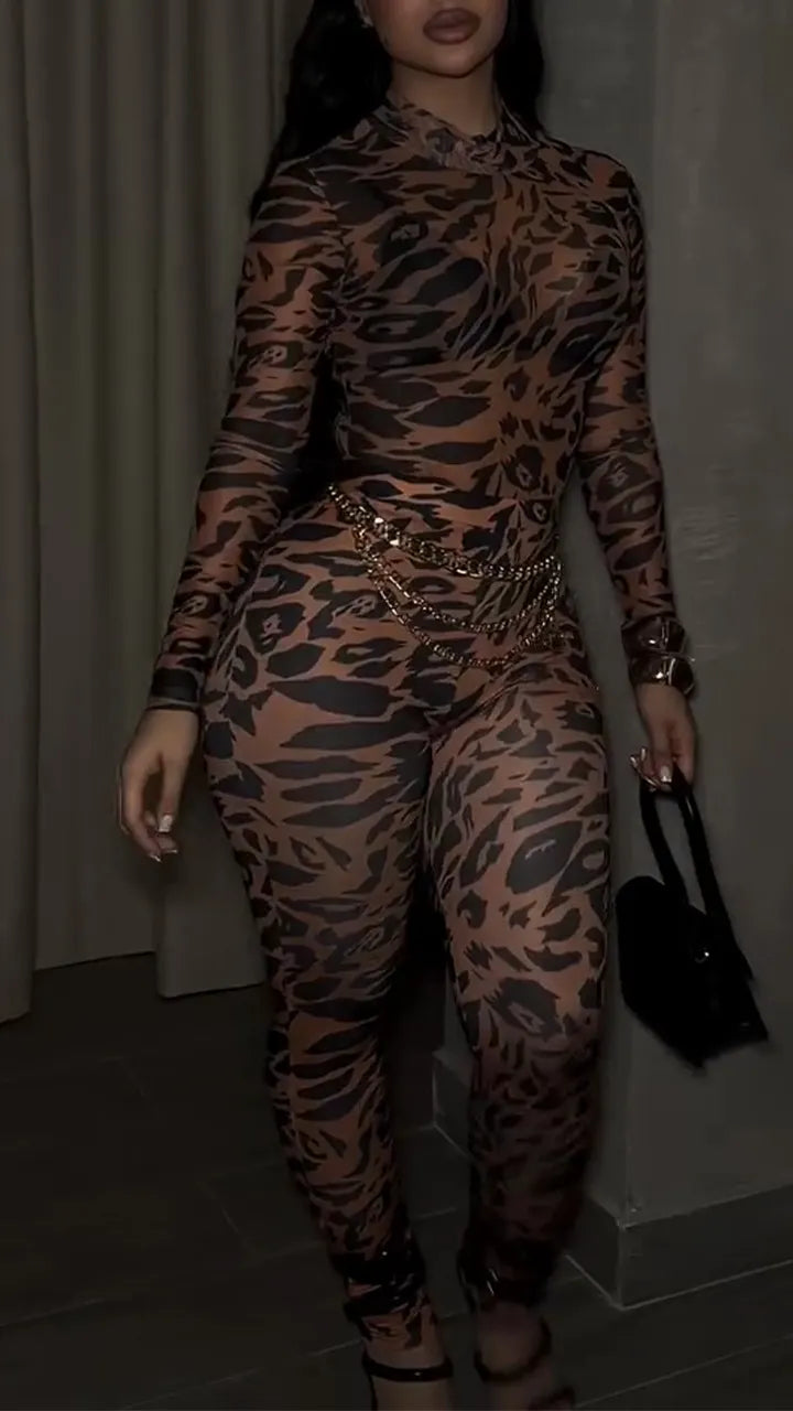 Womens Round Neck Printed Slim Fit Sexy Temperament Jumpsuit