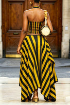 Women's Fashion Stripe Vest & Tiered Asymmetric Hem Skirt