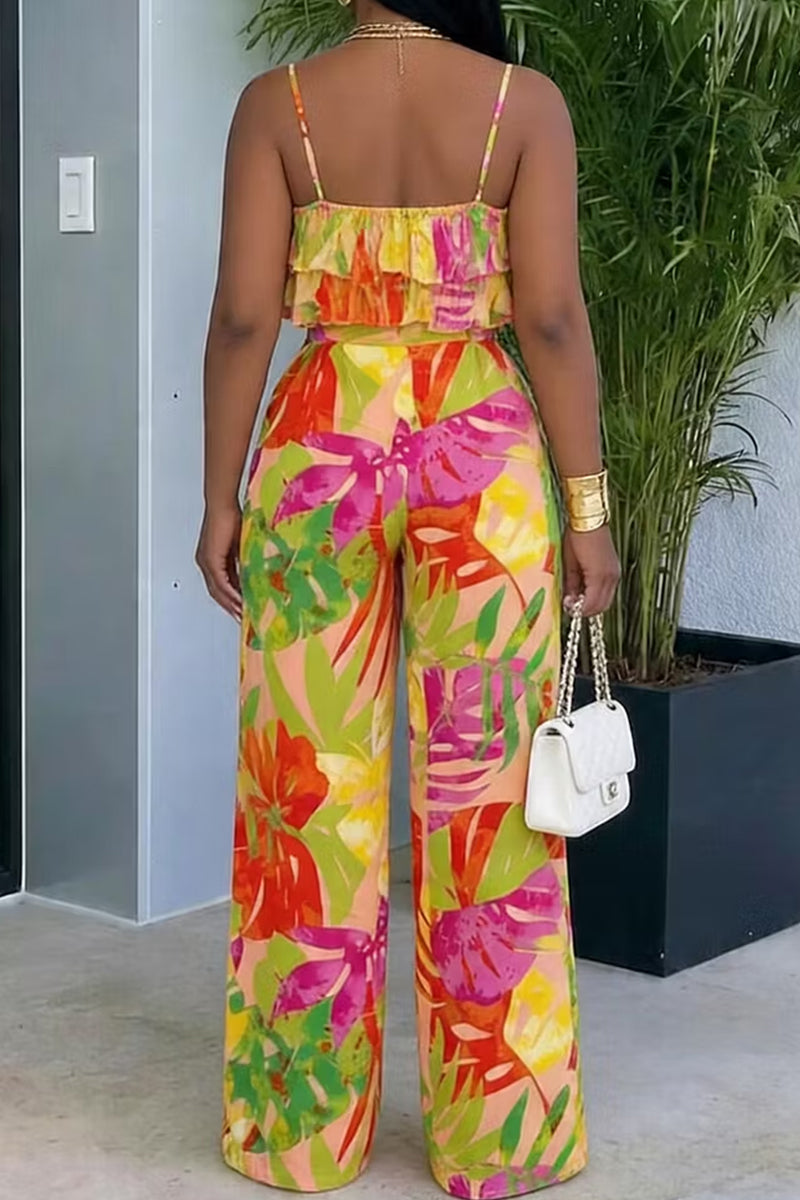Women's Printed Spaghetti Strap Cropped Top Or Wide Leg Pants