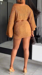 Womens Round Neck Solid Color Vacation Casual Suit Set