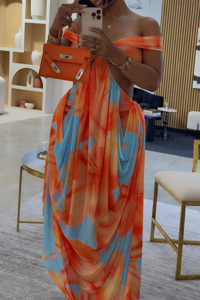 Women's Party-Resort Waist Cutout Pattern Dress