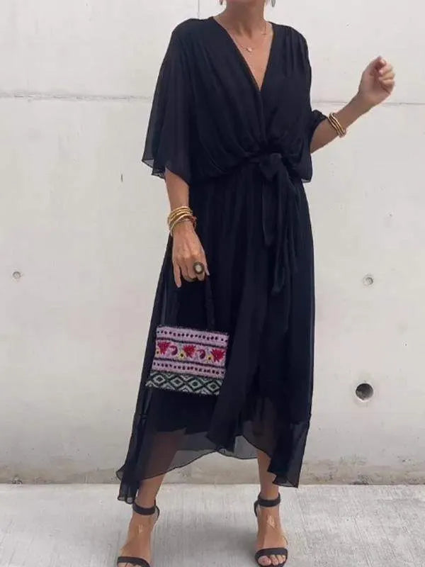 Women Stylish and elegant V-neck chiffon midi dress