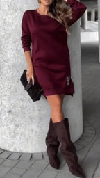 Womens Round Neck Side Zipper Casual Dress