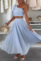 Women One Shoulder Top+ Half Skirt Elegant Casual Suit
