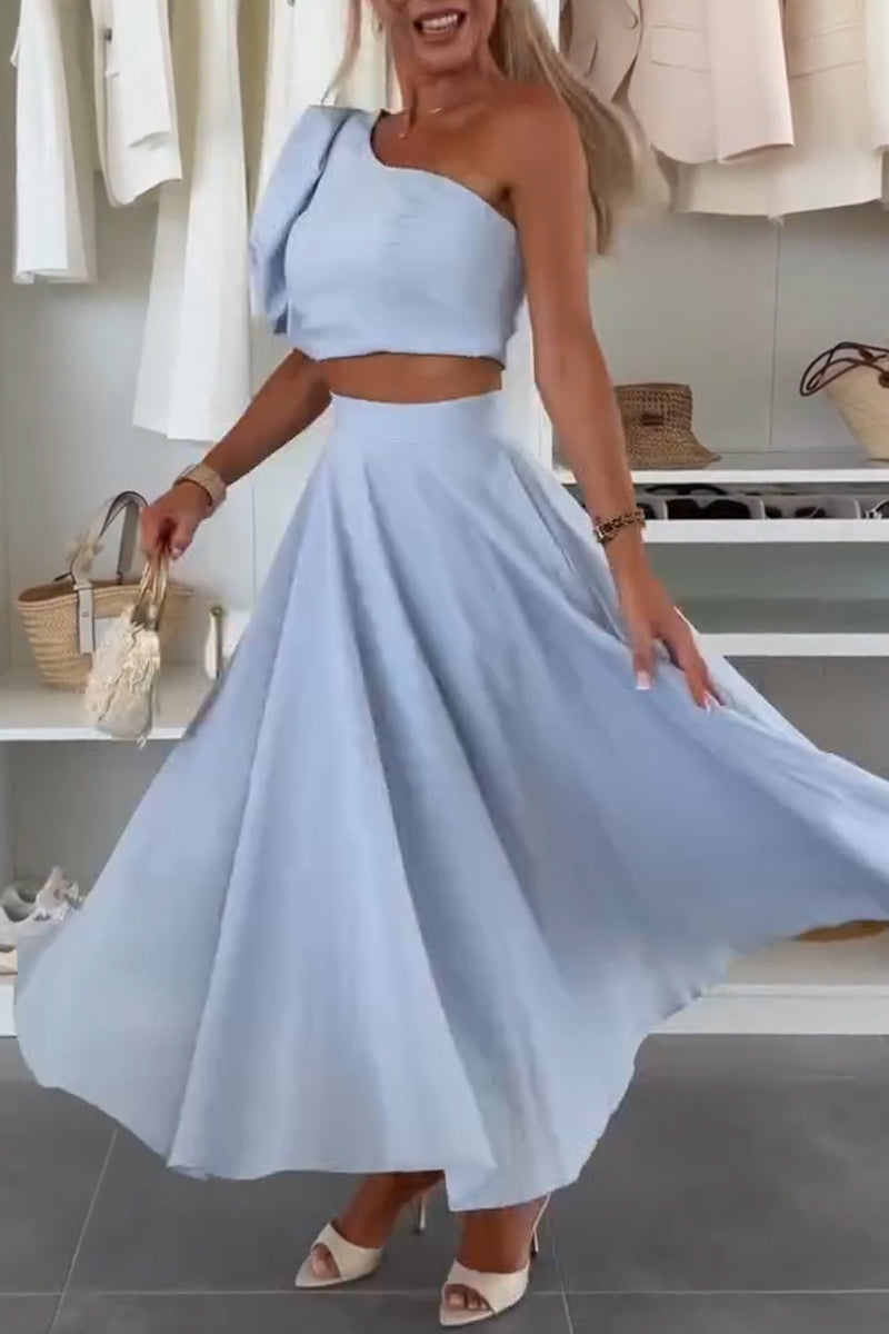 Women One Shoulder Top+ Half Skirt Elegant Casual Suit