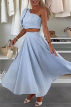 Women One Shoulder Top+ Half Skirt Elegant Casual Suit