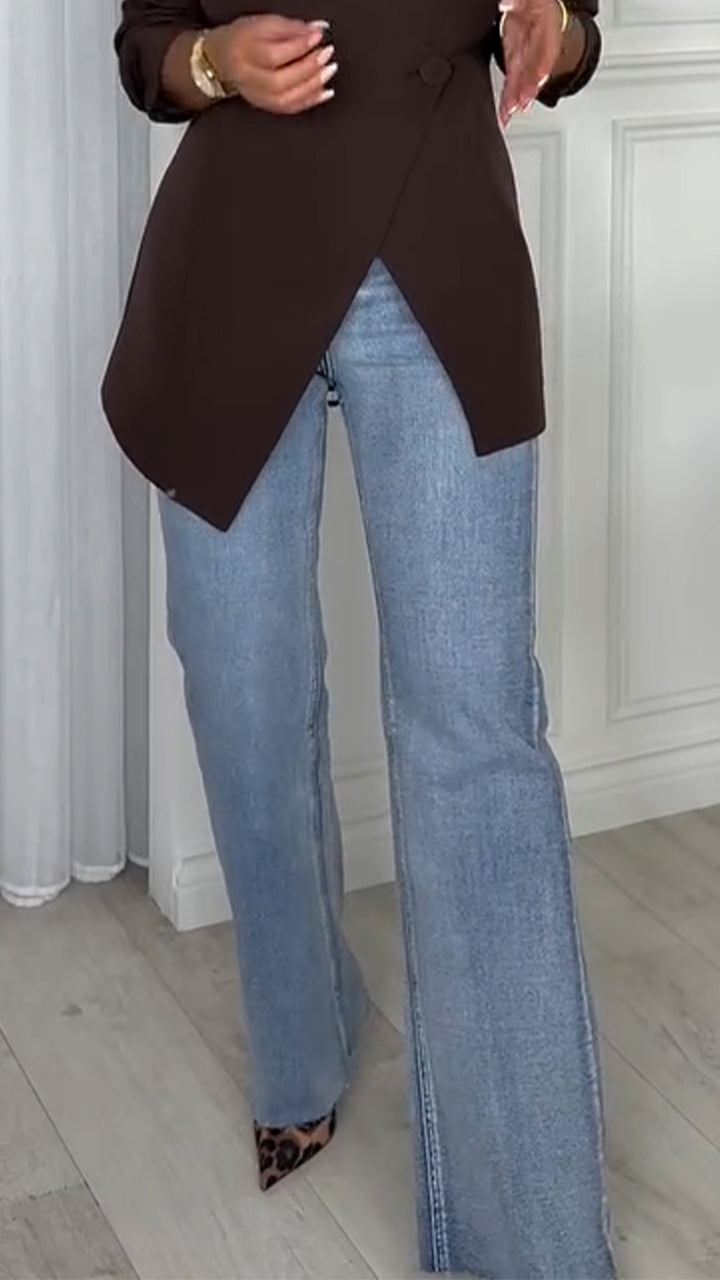 Women V-neck Jacket+ Jeans Casual Suit