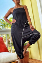 Women Spaghetti Strap Patchwork Loose Casual Jumpsuit