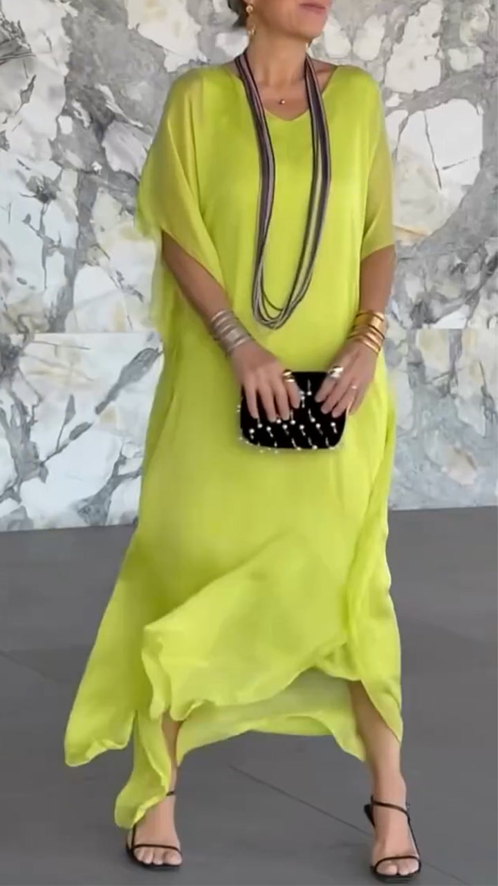 Women's V-neck Fake Two-piece Loose Casual Dress