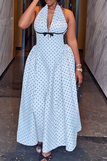 Women's Elegant Halter Polka Dot A Line Maxi Dress