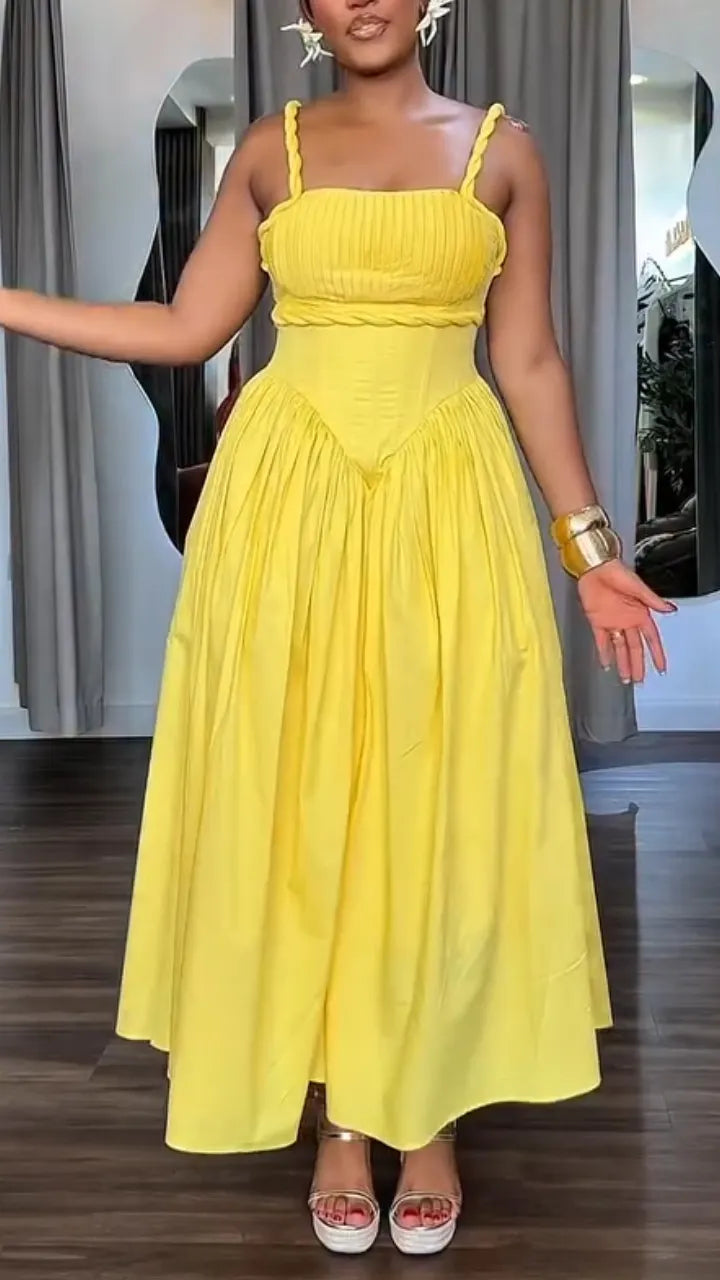 Women Strapless Sleeveless Patchwork Solid Color Casual Dress