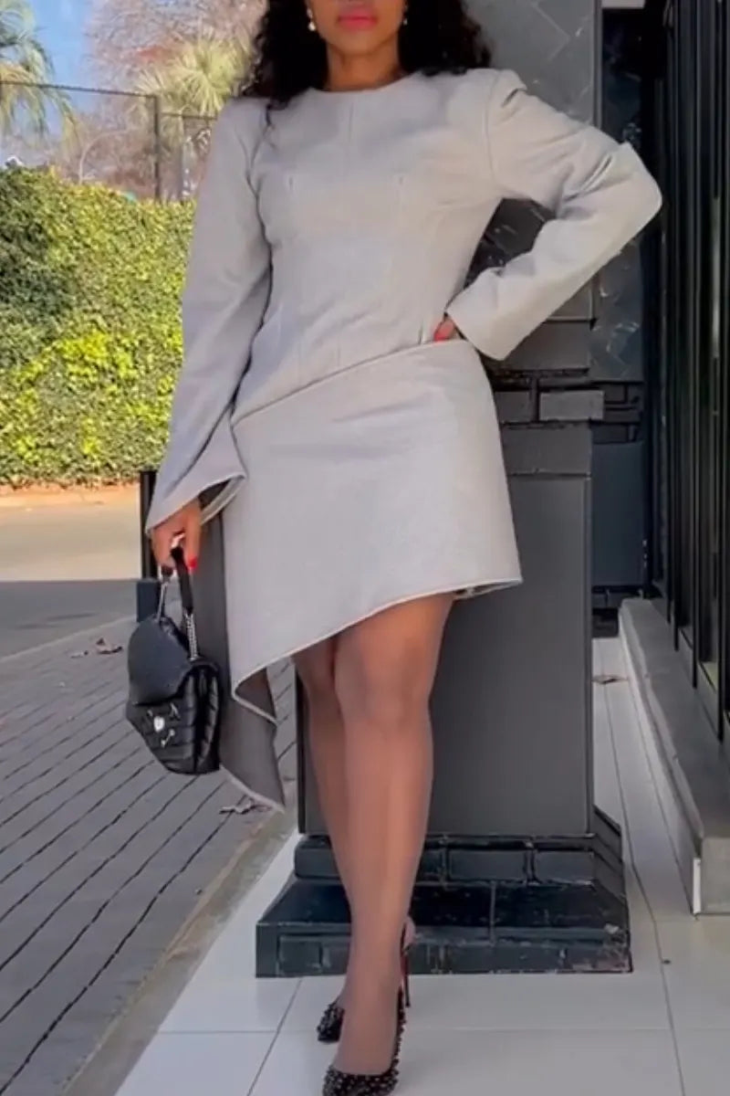 Women Round Neck Patchwork Long Sleeved Elegant Temperament Dress