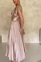 Women's Elegant V-Neck Pleated Dress