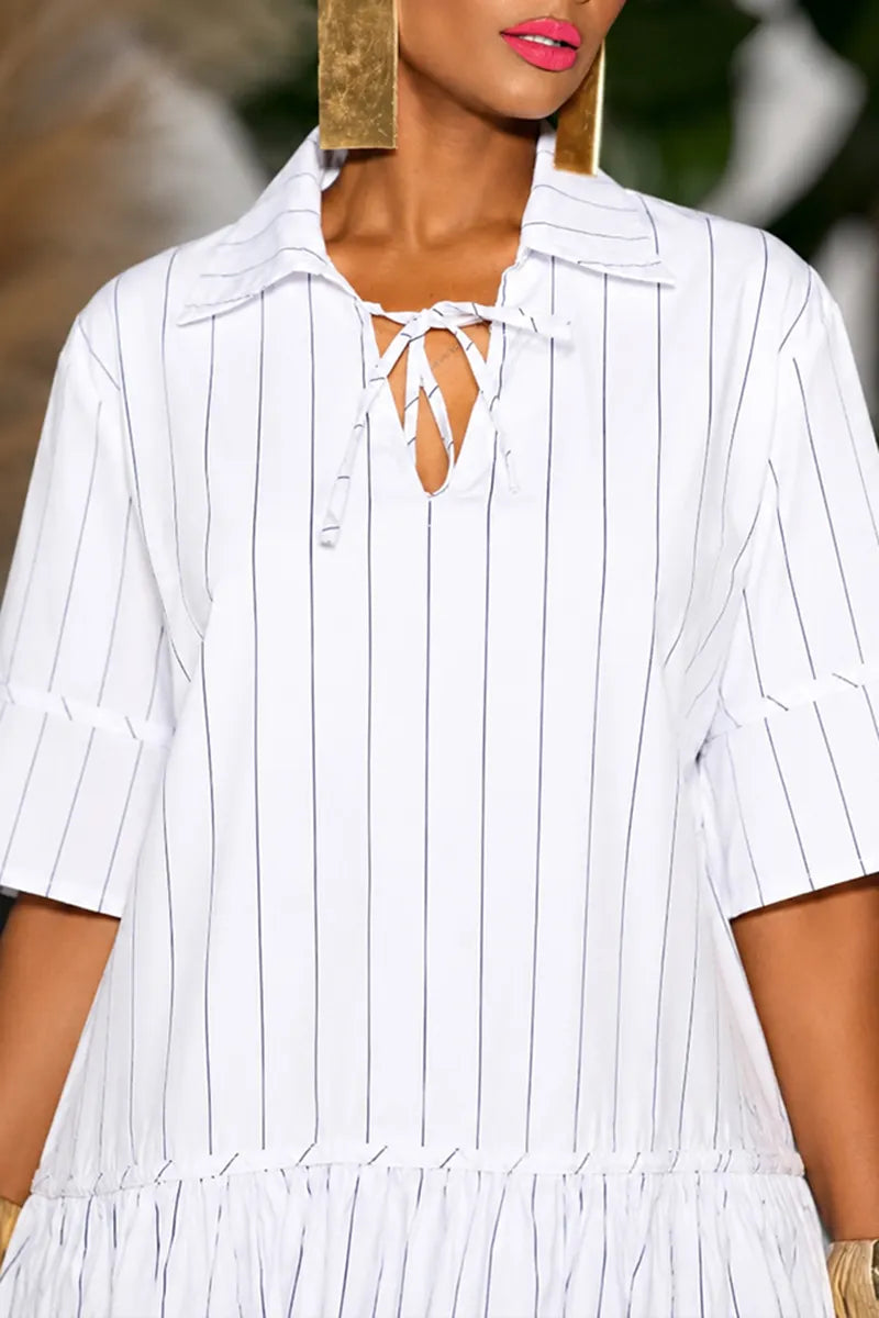 Women's Casual Stripe Balloon Hem Mini Dress