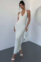 Women French Elegant Halter Neck Bodycon Maxi Dress