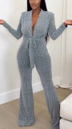 Women Deep V-neck Temperament Casual Jumpsuit