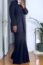 Women V-neck Jacket+ See Through Half Skirt Elegant Temperament Set
