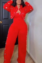 Women Strapless Metal Hollow Jumpsuit or Hollow Jacket