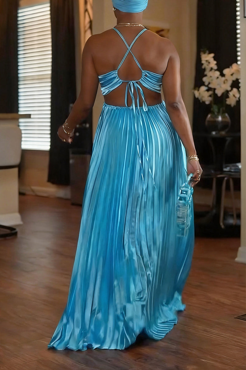 Women's Fashion Satin Halter Pleated Dress
