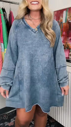 Women V-neck Spliced loose Casual Dress