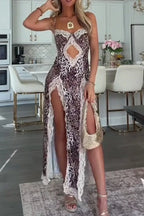 Women's Printed High Slit Irregular Hem Long Vacation Dress