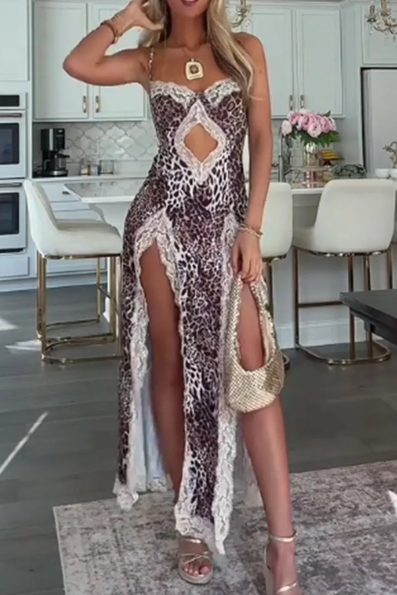 Women's Printed High Slit Irregular Hem Long Vacation Dress