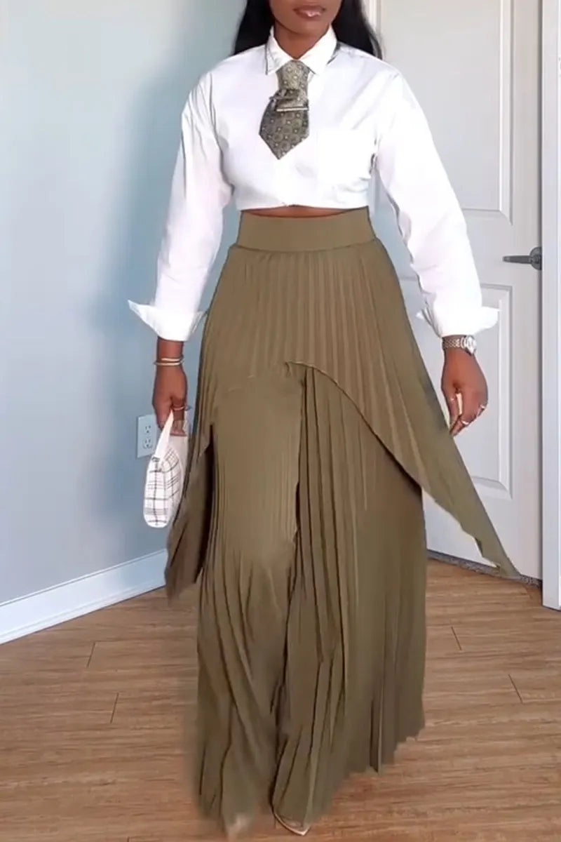 Women's Fashion Cropped Blouse or Double Layer Pleated Pants