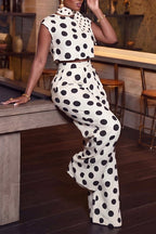 Women's Elegant Polka Dot side pocket wide leg set