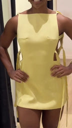 Women Waist Strap Hollow Solid Color Casual Dress