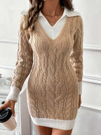 （ In stock）Womens Doll Collar Color Plug Knitted Short Dress