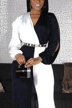 Women's Formal Two-Tone Jumpsuit with Belted Waist & Wide-Leg Pants