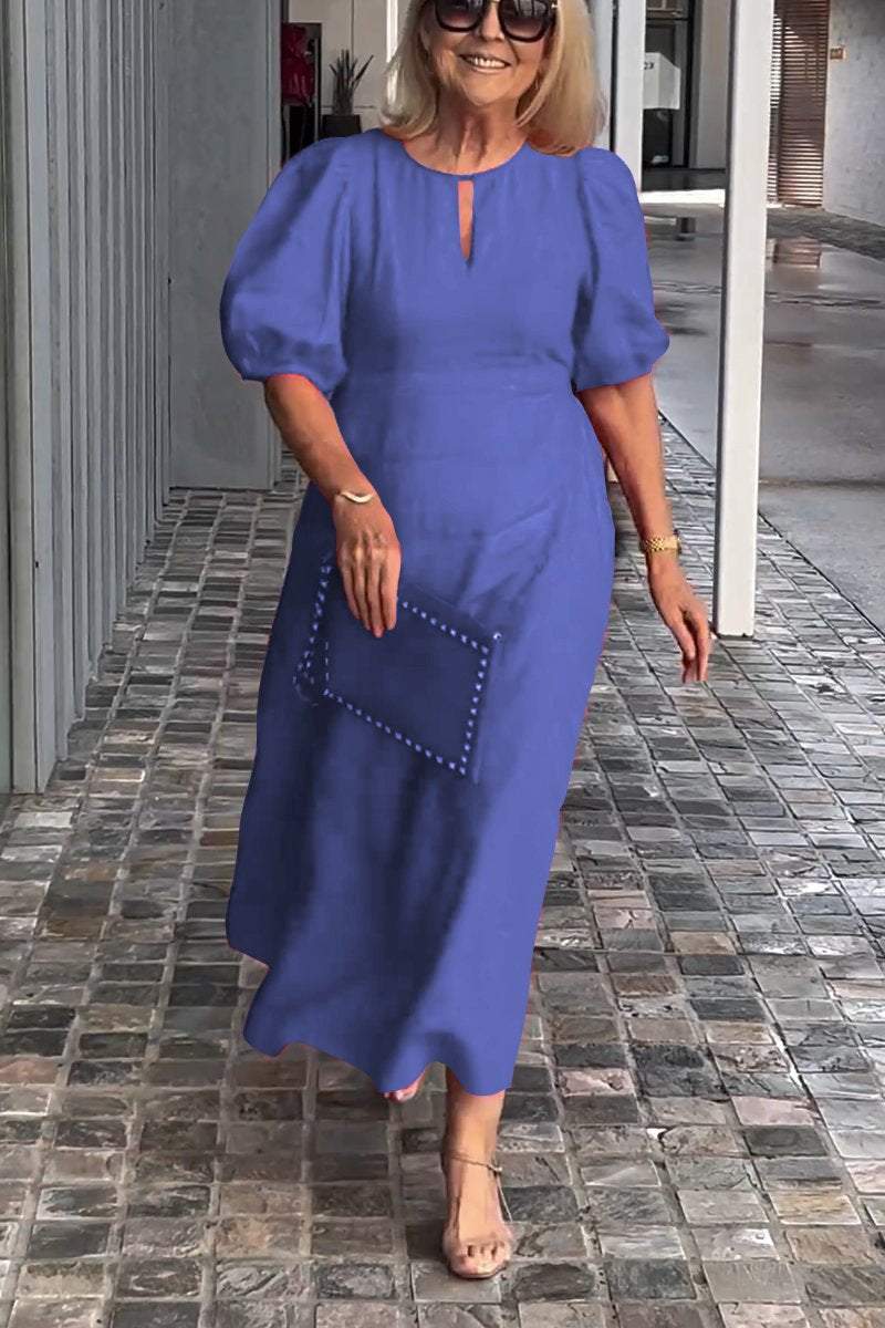 Women Summer Formal Linen Dress Solid color cotton and linen dress
