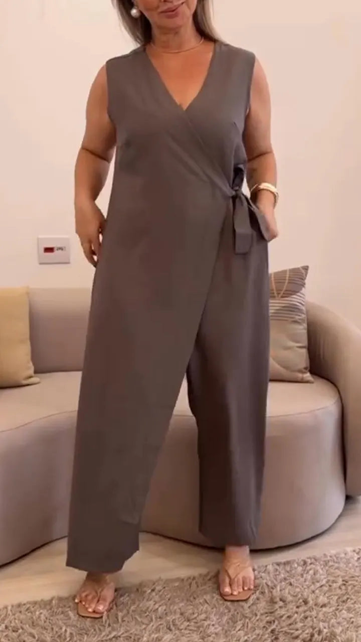 Women's Casual V-neck Cross Strap Jumpsuit