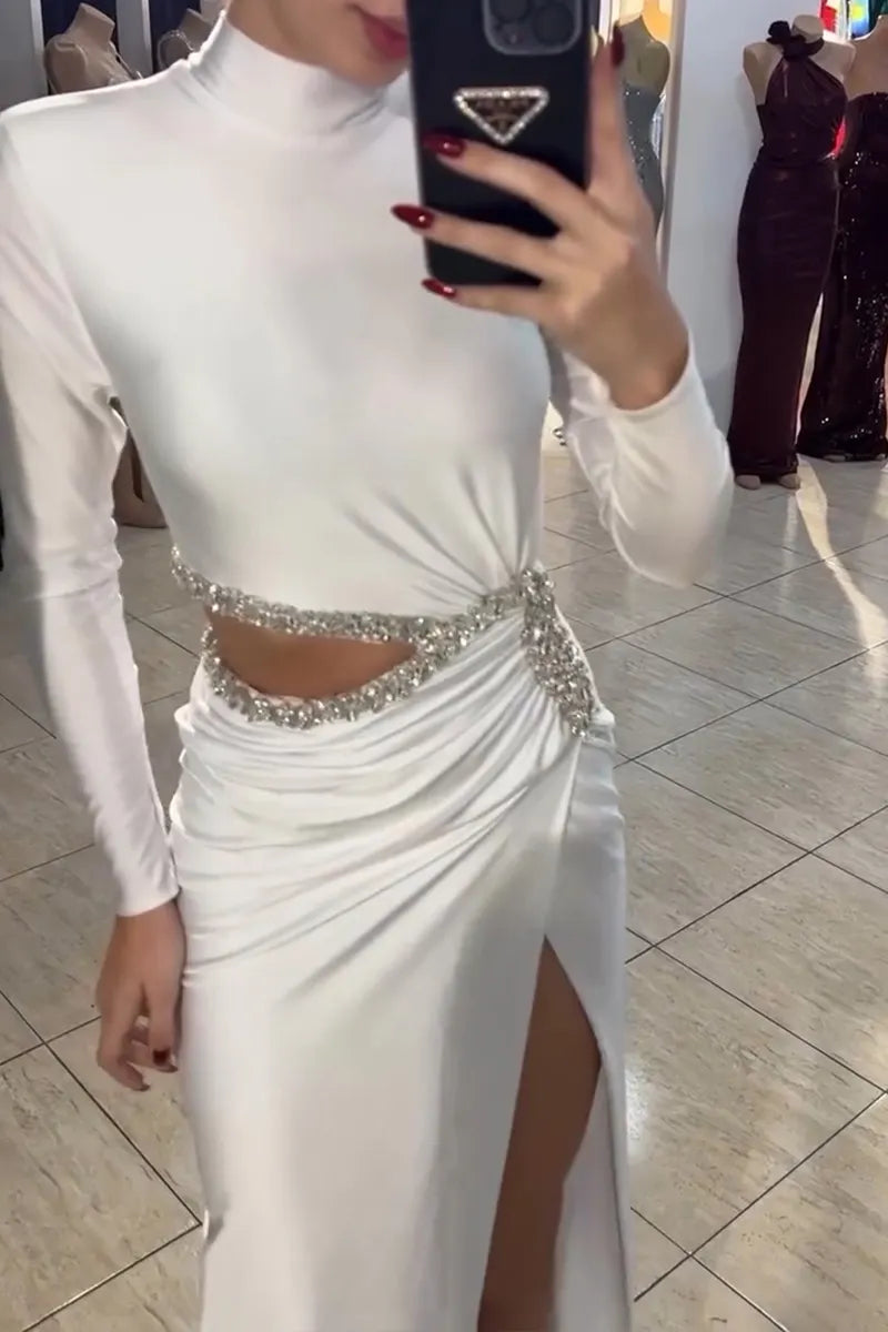 Women's Party Rhinestone Cutout Maxi Dress