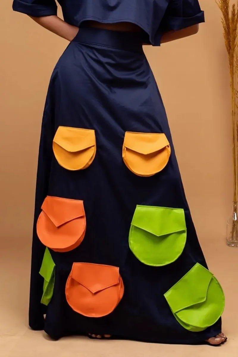 Women's Crop Top Or Maxi Skirt With Colorful Pocket Detail