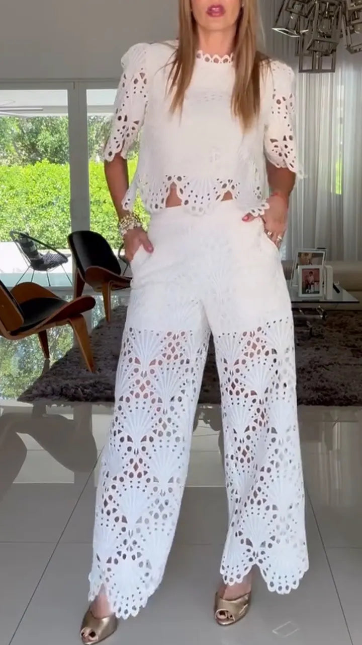 Women's Round Neck Hollow Leisure Holiday Suit