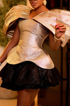 Women's Party-Fashion Oversized-Sleeve Sparkling Top Mini Skirt Set