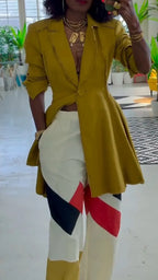 Women Collar Patchwork Jacket + Contrasting Pants