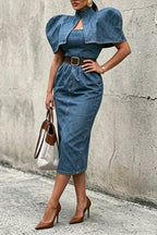 Women's Elegant Denim Dress 2-Piece Set