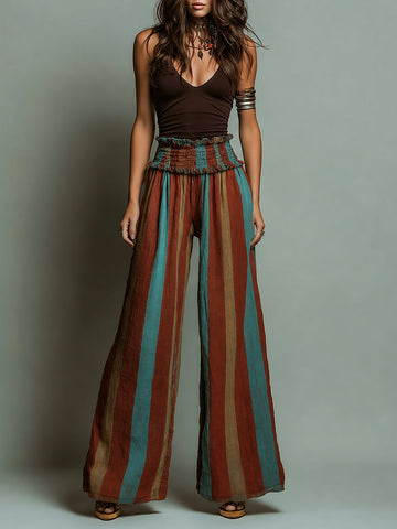 Retro Knit Tank Top & Striped Wide-Leg Pants Set