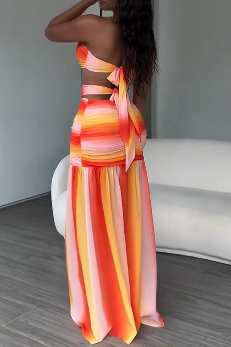 Women's Resort Color Block Gradient Cutout Dress