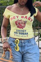 Women Casual U-neck Printed Top or Jeans
