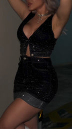 Womens Hot Rhinestone Sexy Casual Denim Suit