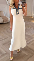 Women's Lapel Denim Collar Knitted Casual Dress