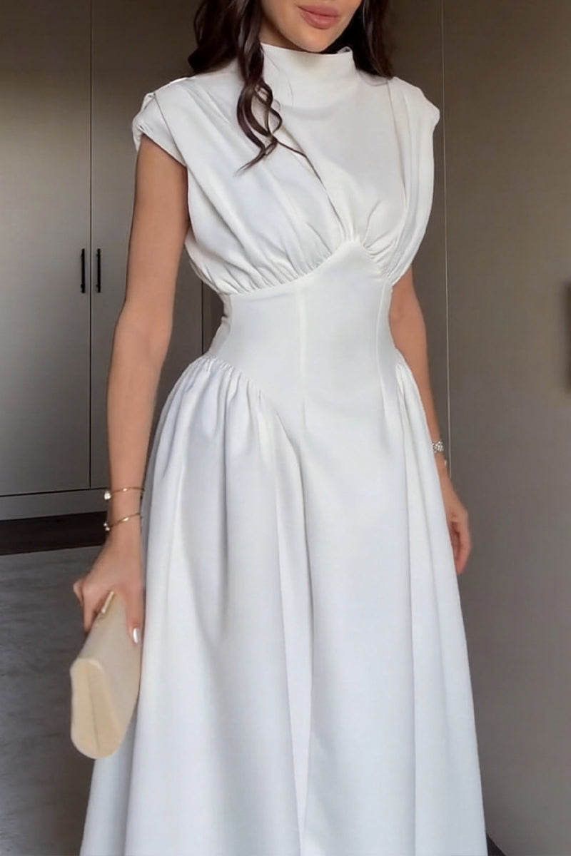 Women's Elegant Waist Defined Pleated A Line Dress