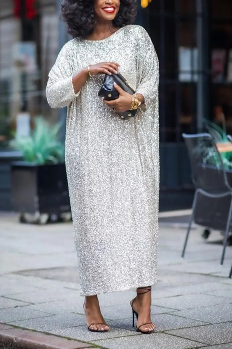 Women's Fashion Sparkling Sequin Loose Maxi Dress